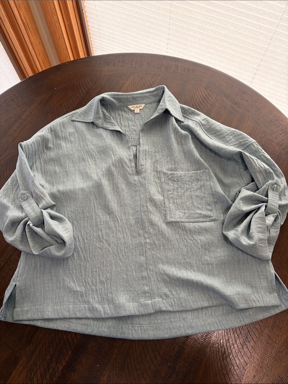 Max Studio Casual Pale Blue Button-Front Pullover Shirt